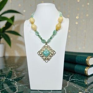 STUDIO BARSE 2025 Green Amazonite and Yellow Jade Golden Lotus Pendant Necklace